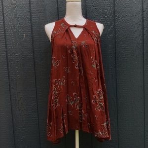 Free People Rusty Brown Floral Keyhole Halter